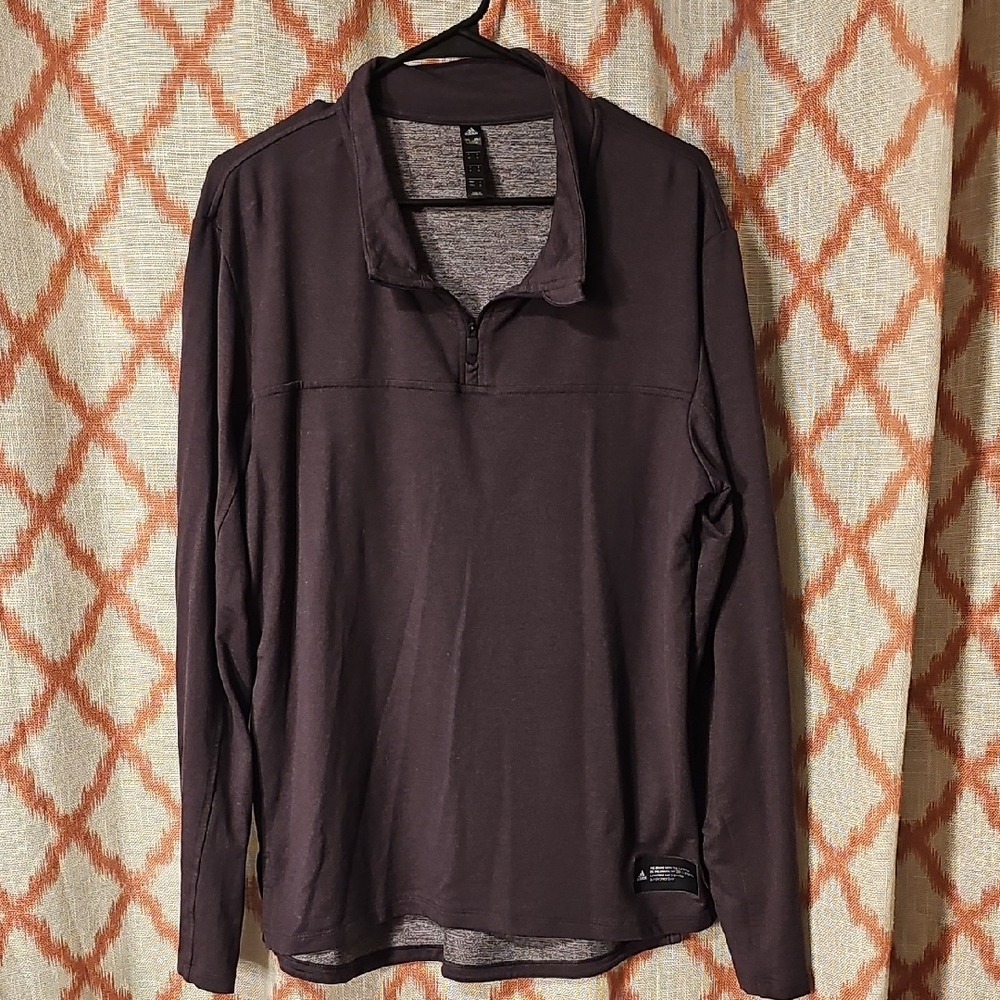 adidas Long Sleeve Quarter-Zip Pullover - Dark Brown